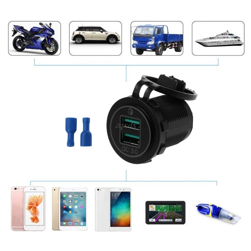 Двойное зарядное устройство USB 3 0 светодиодный быстрое для автомобиля 12 В/24 В