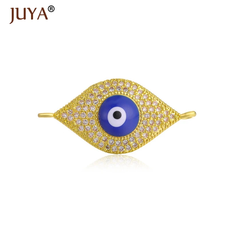 gold Juya pulseras mujer moda Роскошный AAA циркон горный хрусталь синий турецкий браслет evil Eye греческий глаз Шарм цепочка браслет на запястье - Окраска металла: gold