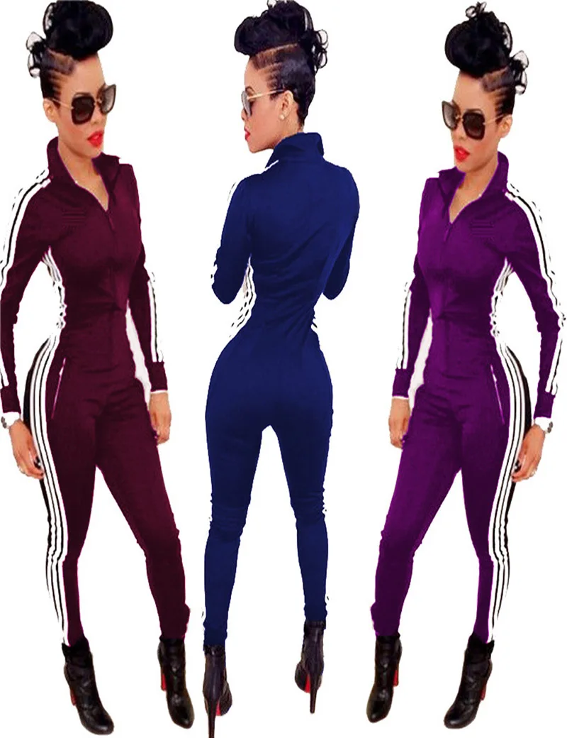 Комбинезон длинный в полоску с длинным рукавом и высокой талией|Женские