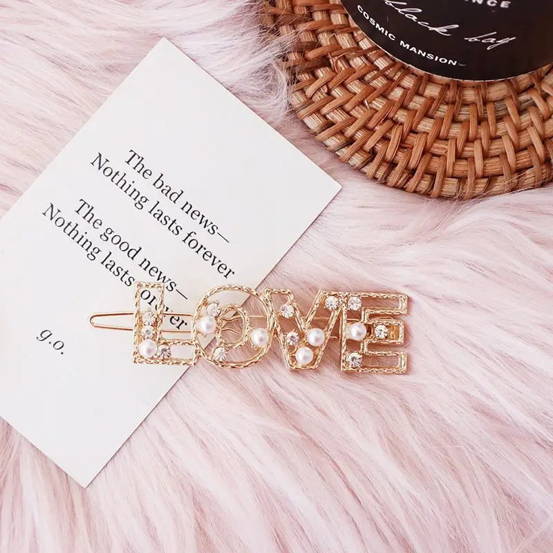 

1pcs Hollow Numbers Letters Pearl Hair Clip Gold Rhinestone Imitation Pearl Bobby Pins Fashion Hair Accessories Dropshipping