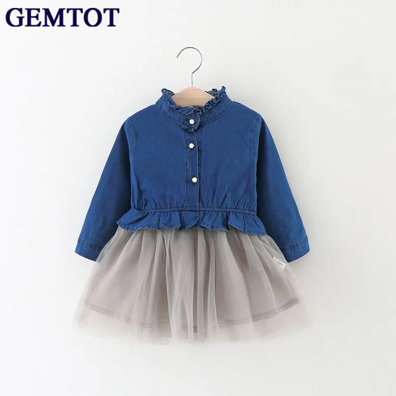 GEMTOT 2017 spring 0-3 year old girl exploding money one button pure color cowboy mesh dress factory direct sale k1 | Детская одежда и