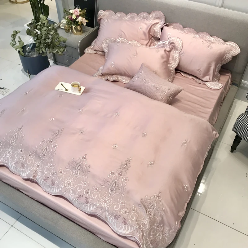 luxury Princess 100S Egyptian cotton Embroidery Bedding sets Queen King Wedding Duvet cover Bed sheet set Pillowcases 4/6pc pin | Дом и сад