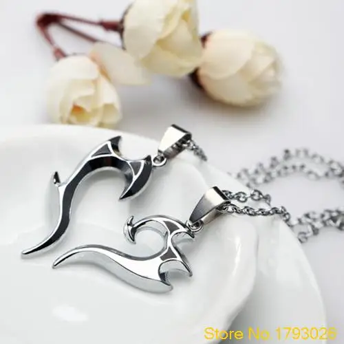 Romantic Heart Magic Wand Pendant Alloy Couple Necklace Chain for Lover's Gift 4TJN |