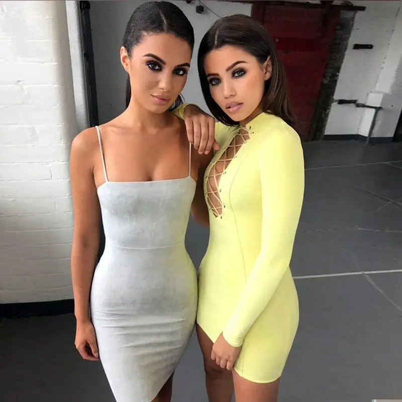 2018 шикарное летнее Замшевое платье с длинными рукавами со шнуровкой цвет желтый