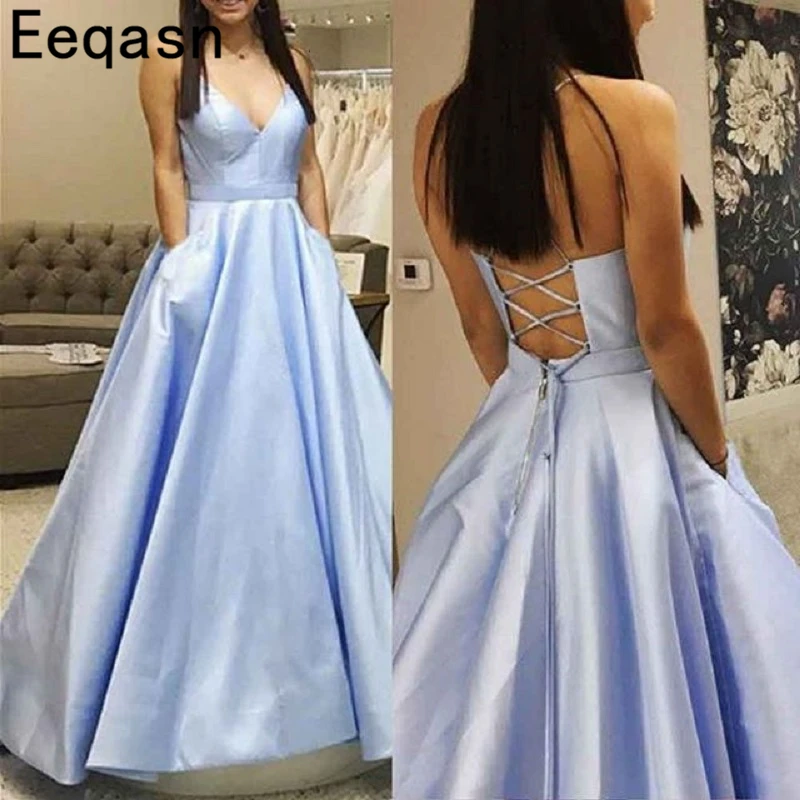Простой сатин платья для выпускного вечера длинное элегантное платье на тонких