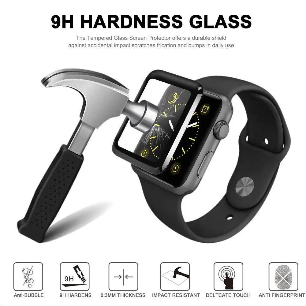 9H 3D полное клеевое закаленное стекло для Apple Watch 38 42 40 44 мм покрытие изогнутые края
