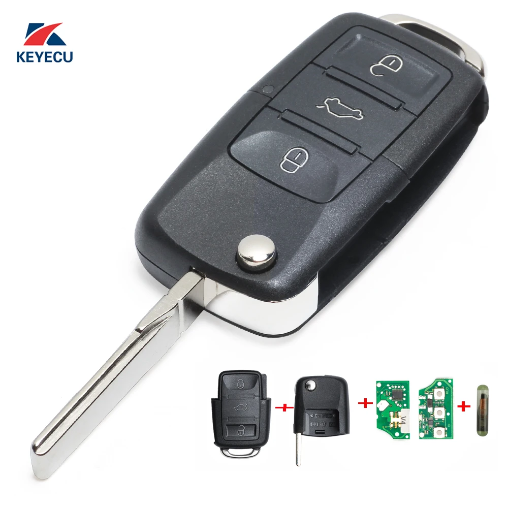 KEYECU Replacement Flip Complete Remote Car Key Fob 3 buttons 433MHz ID48 for VW Volkswagen Seat Skoda- 1J0 959 753 AH | Автомобили и