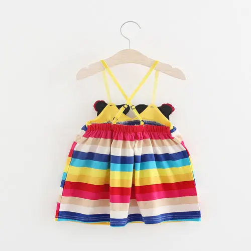 2018 Summer New Cute Baby Girls Rainbow Striped Dress Kids Toddler Bear Strap Casual Dresses Clothes Child | Детская одежда и