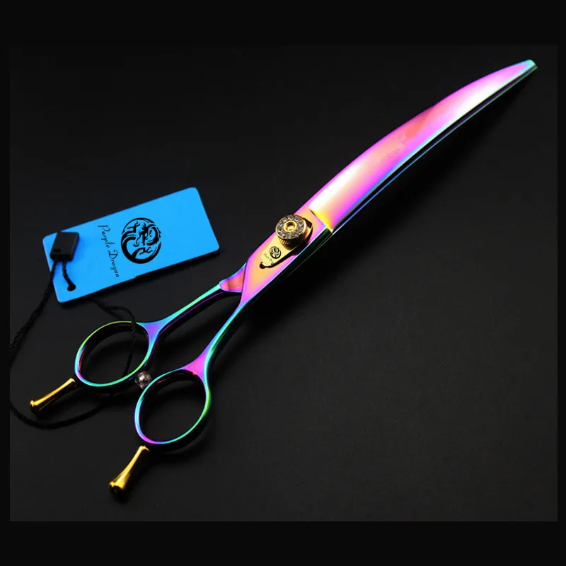 8 дюймовые радужные изогнутые ножницы для стрижки шерсти фиолетового дракона