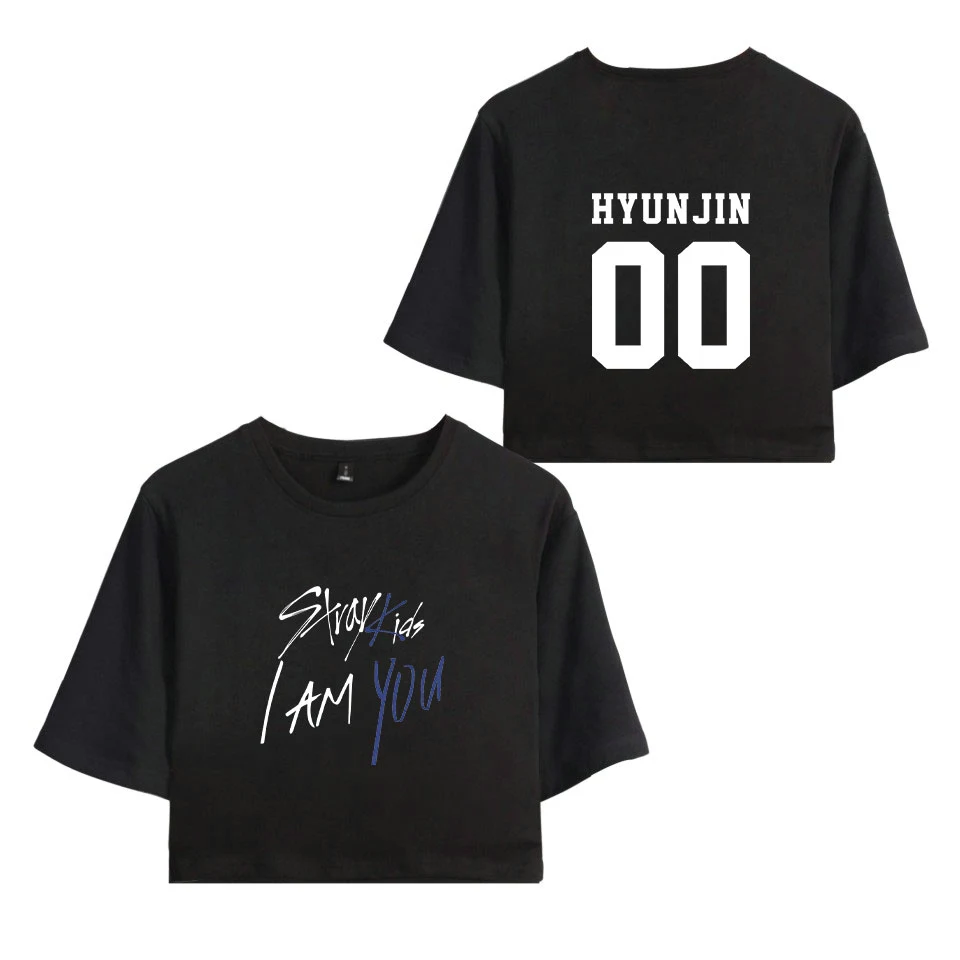 KELUOXIN Kpop StrayKids футболка с коротким рукавом I am YOU Album Crop Tops Женская Хип-хоп сексуальная открытая детская футболка с пупком