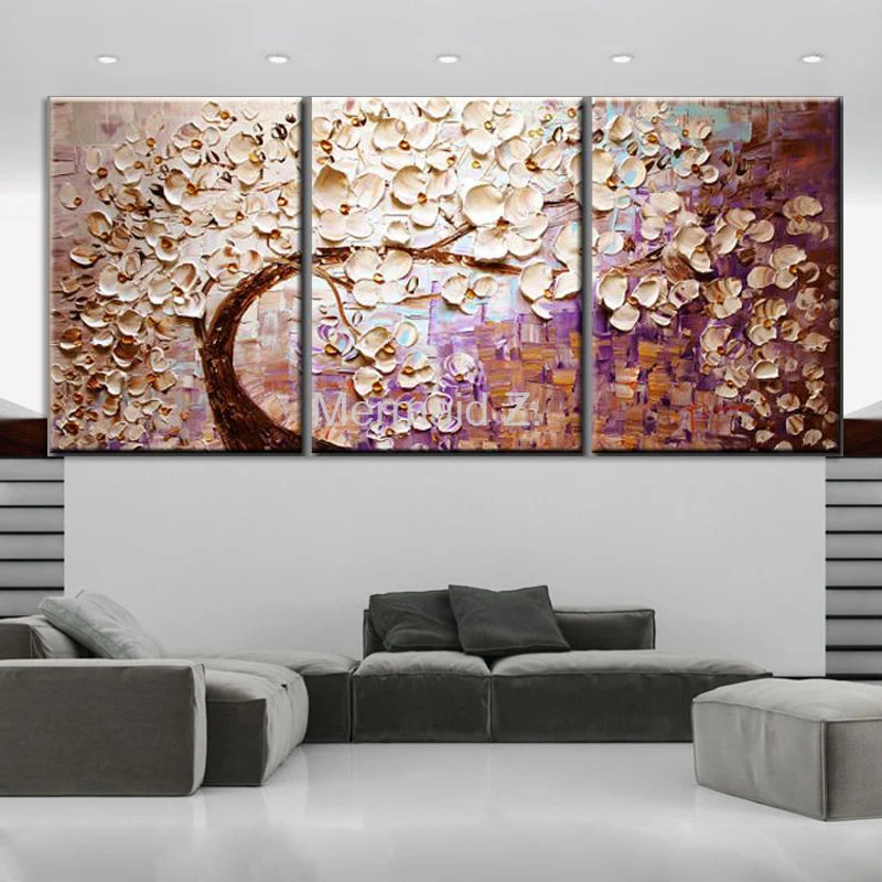 Ручная роспись стены Искусство синие цветы пахира палитра нож текстурированная