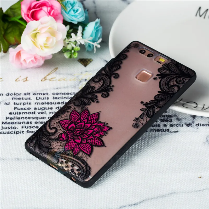 Embossed Lace Flower Phone Case For Huawei P9 Sexy Floral Hard Plastic+TPU Coque Back Cover |