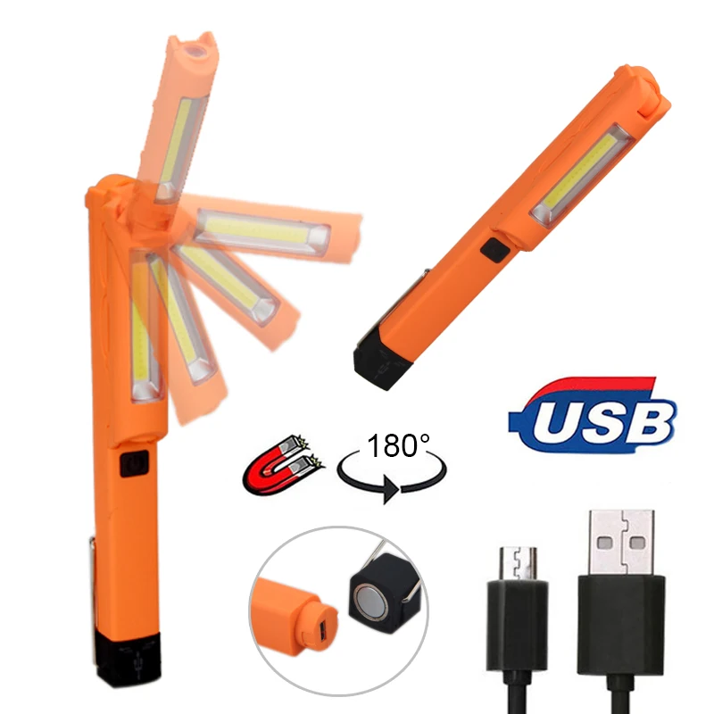 Зарядка через usb порты и разъёмы перезаряжаемые COB светодио дный светодиодный свет работы Магнит База, клип крюк Фонарик складной фонарь аварийного автомобиля