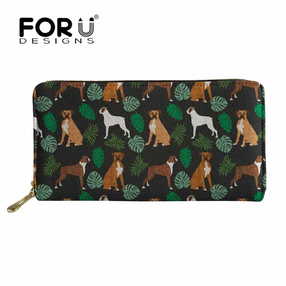 

FORUDESIGNS 2018 New Womens Purses And Wallets Boxer Dog Pattern Leather Long Clutch Coin Pocket Card Holder Carteira Feminina