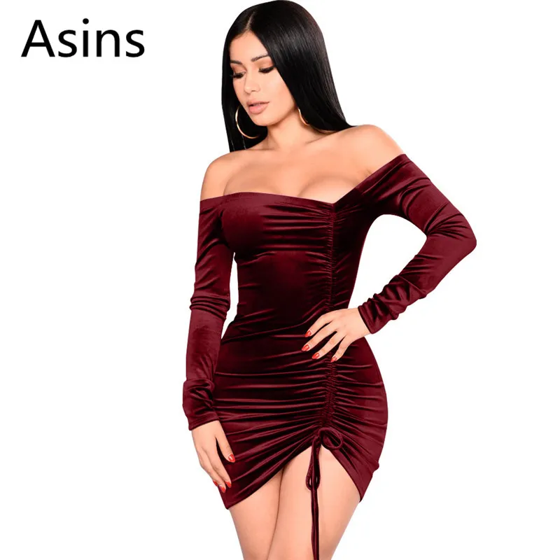

Asins bodycon dress 2019 spring women casual fashion slash neck high waist sexy drawstring pleated elastic force skinny dress