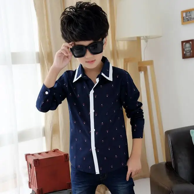 Детские школьные рубашки для мальчиков на весну и осень детская хлопковая