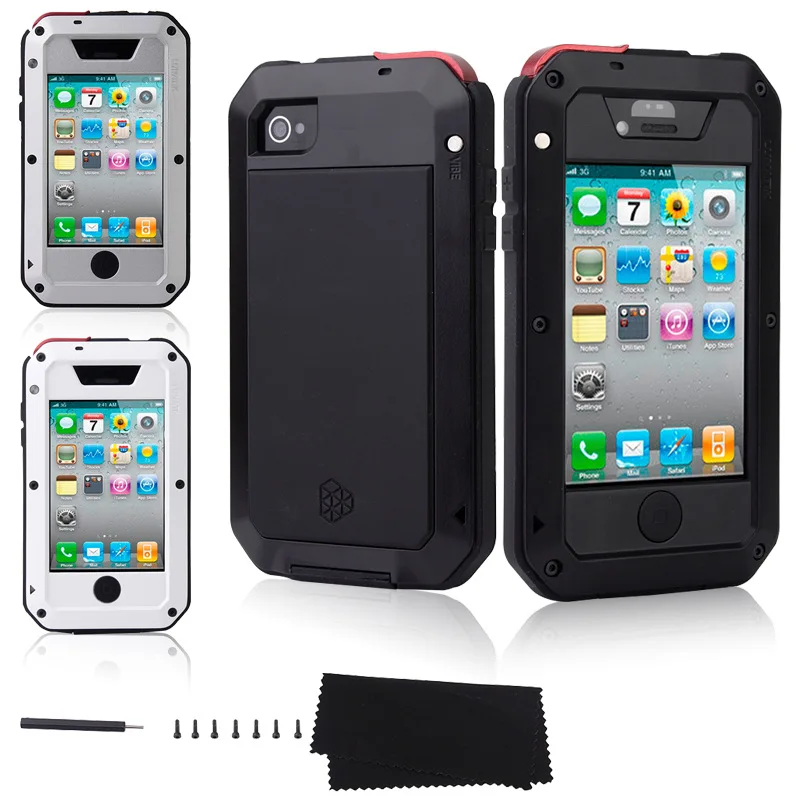 Luxury Doom armor Dirt Shock Waterproof Metal Aluminum Gorilla Cover Case For Apple iPhone Models 4 4s + Tempered glass |