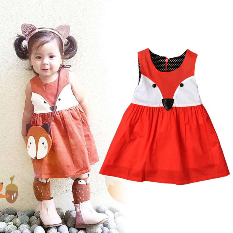 Новое Детское платье для маленьких девочек милая детская одежда с рисунком лисы