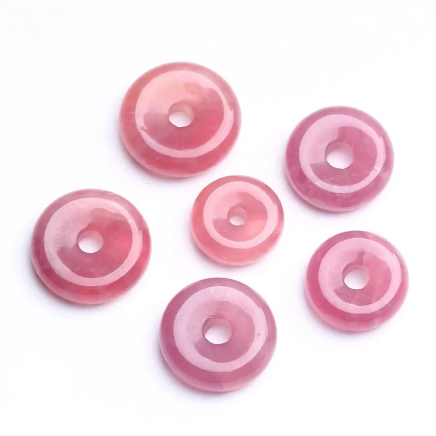 Женское Ожерелье подвеска в форме пончика из натурального розового кварца 25 мм |