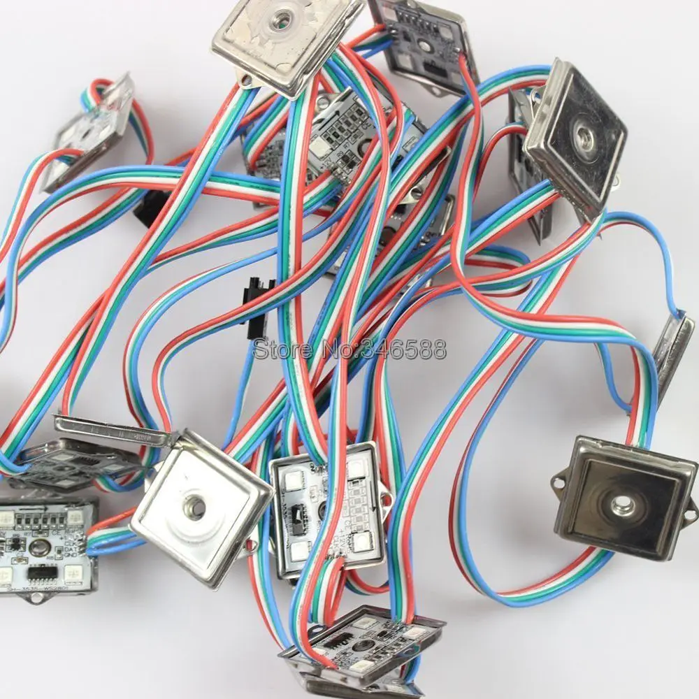 20pcs/string, DC12V IP67 Водонепроницаемый адресуемый RGB Полноцветный WS2801 IC Pixel Светодиодный модуль, 4x5050SMD, 36 мм* 36 мм квадратный