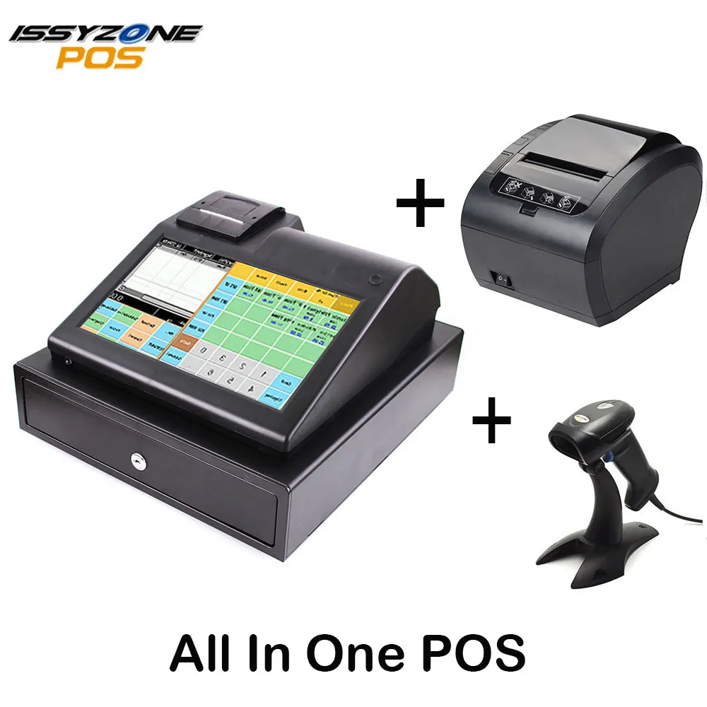 IssyzonePOS бесплатное программное обеспечение все в одном POS машина кассовый аппарат сенсорный экран с денежным ящиком термопринтер сканер штрих-кода