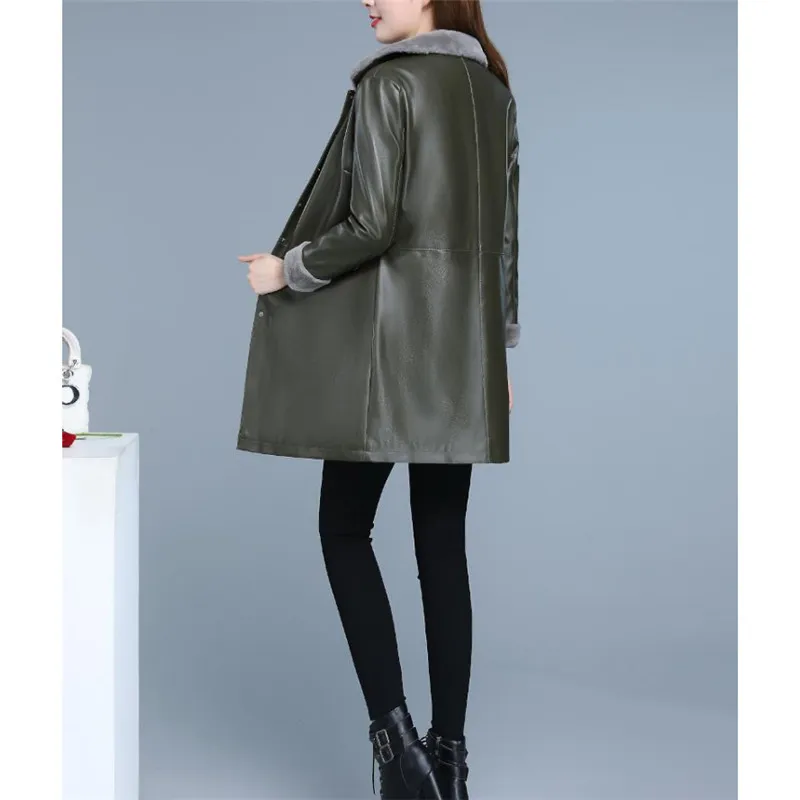 

Black Leather Jacket Women 2020 Winter Jackets Plus Size Clothing XL 5XL Fashion Coat Warm Velvet Long Faux Leather Coats LR248