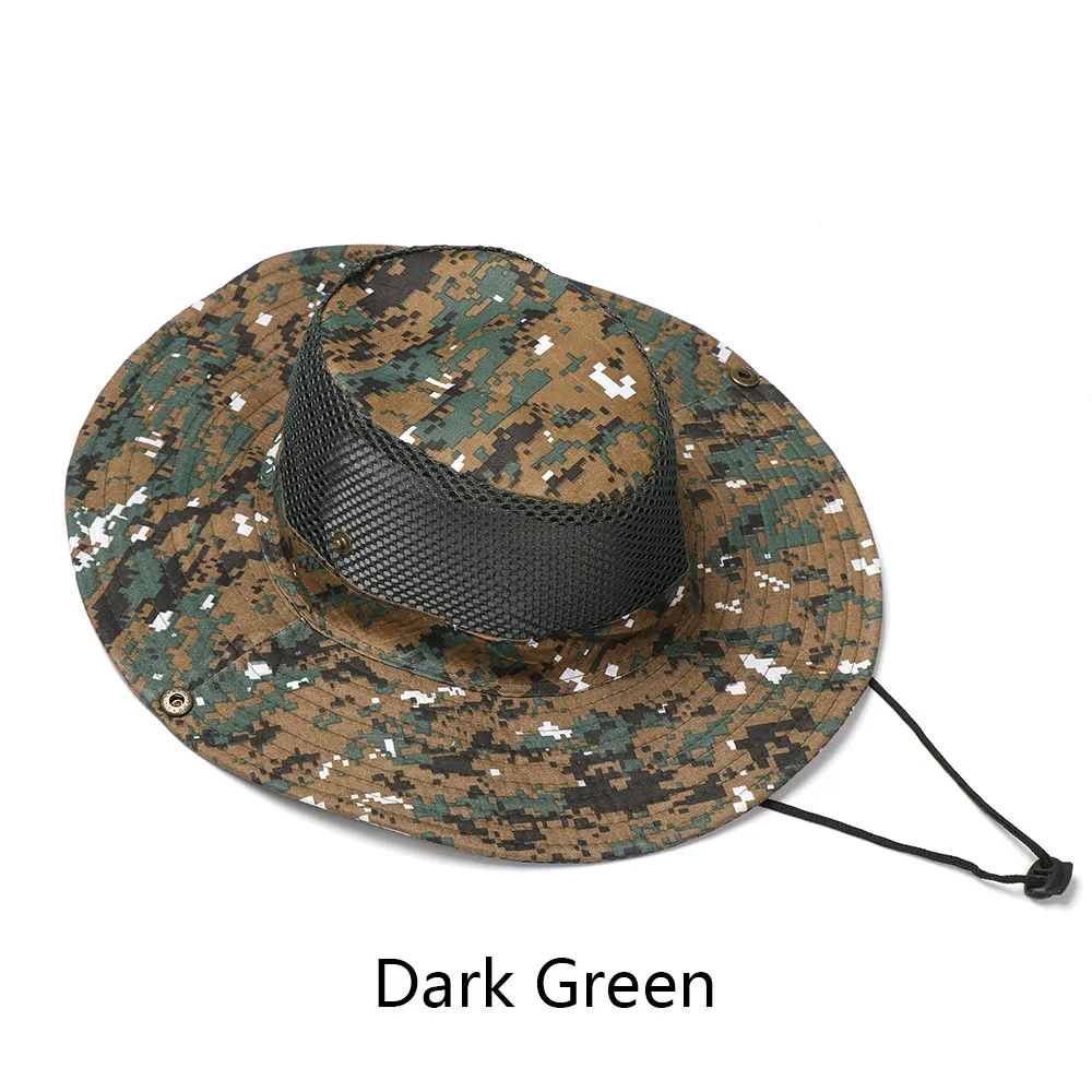 Для мужчин женщин Панамка Camo кепки Хлопок рыбалка поля козырек Защита от солнца Safari лето Кемпинг армии Военная Униформа ковбой - Цвет: Dark Green 1