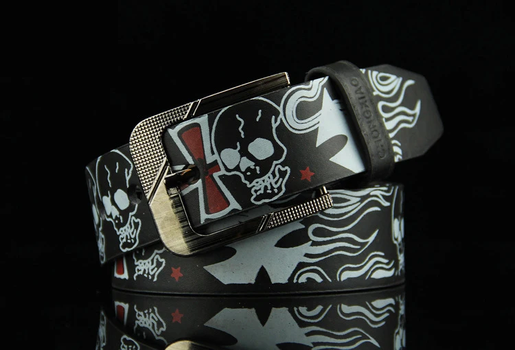 CDFPD033 black KAWEIDA, модные мужские ремни, мужской ремень в стиле хип-хоп из сплава с пряжкой, ремень в стиле панк-рок, ремень с черепом из искусственной кожи, роскошный бренд для мужчин Ceinture - Цвет: CDFPD033 black