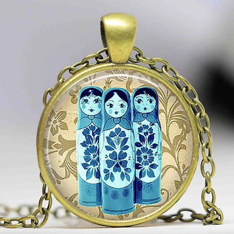 Винтажный кулон Matroyshkas Blue bushkas милое стекло русская народная кукла ожерелье для