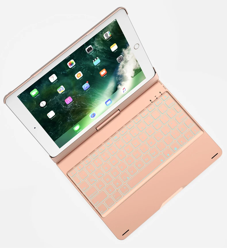 Роскошный 360 вращающийся алюминиевый сплав чехол для iPad Pro 9,7 Air/Air 2 цвета подсветка Беспроводная Bluetooth клавиатура крышка