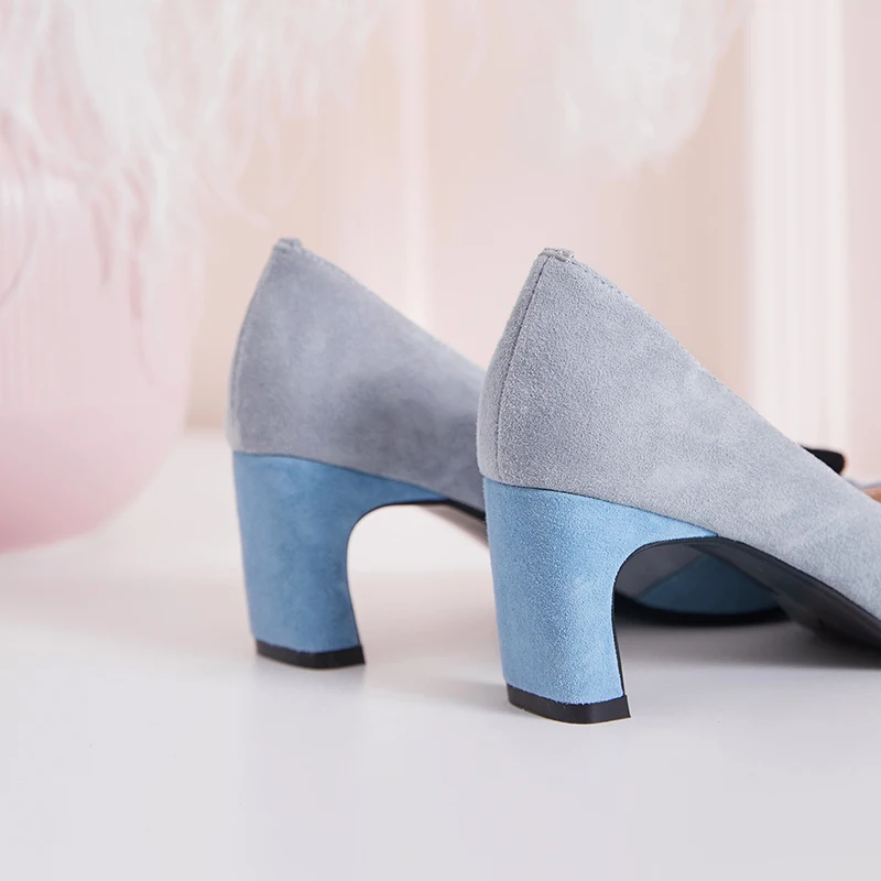 A-BUYEBA Новинка Сезон весна Разноцветные замшевые женские туфли-лодочки без