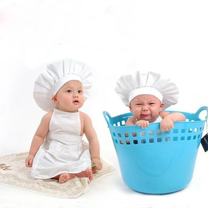 

Newborn Baby White Cook Costume Cotton Photos Photography Prop Newborn Bebe Boy Girl Pictures Clothing Hat Apron
