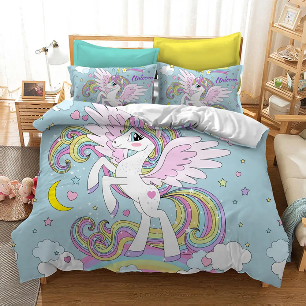 

Thumbedding Dropship Big Eye Colorful Unicorn Bedding Set 100% Microfiber Twin Full Queen King 3D Duvet Cover With Pillowcase