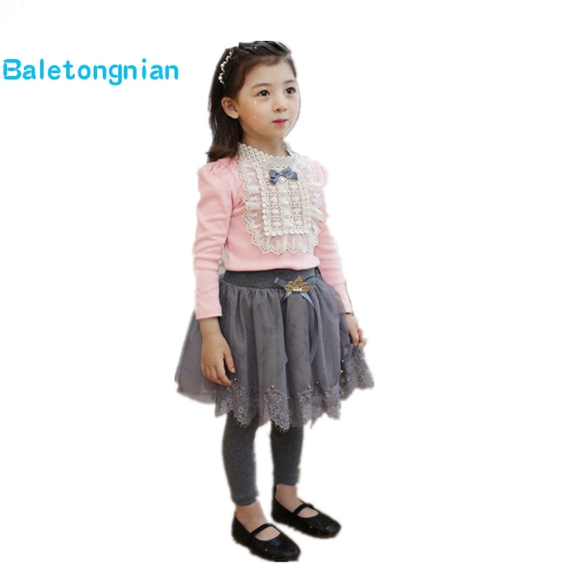 

School Girls Blouse Shirts New 2018 Spring Fashion Kids Solid Turn-Down Lace Flower Blouses High Quality Children Cotton Clothes
