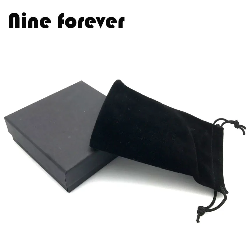 Черная Подарочная коробка Nine forever jewelry и черная бархатная сумка|black velvet bag|velvet baggift