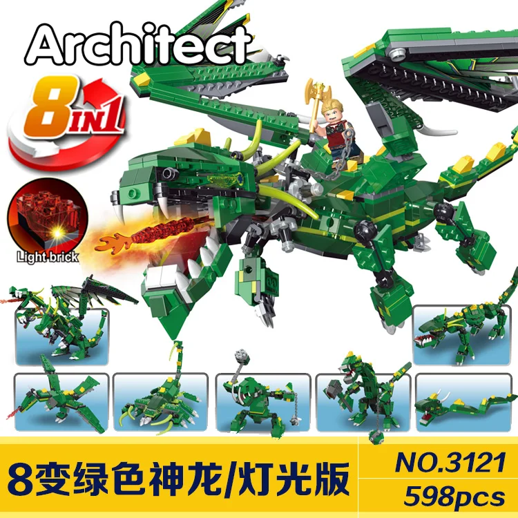 Decool 3121 598 pcs 8in1 Ninja Vert Dragon Avec La Lumiere Building Blocks set DIY Briques Jouets pour enfants Drole | Игрушки и хобби