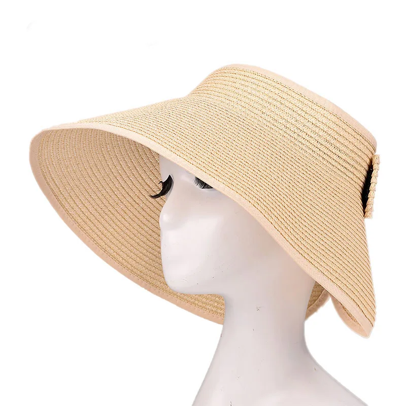 Sun hat оптом Для женщин широкими полями Roll-up соломы солнцезащитный козырек ZZ4067