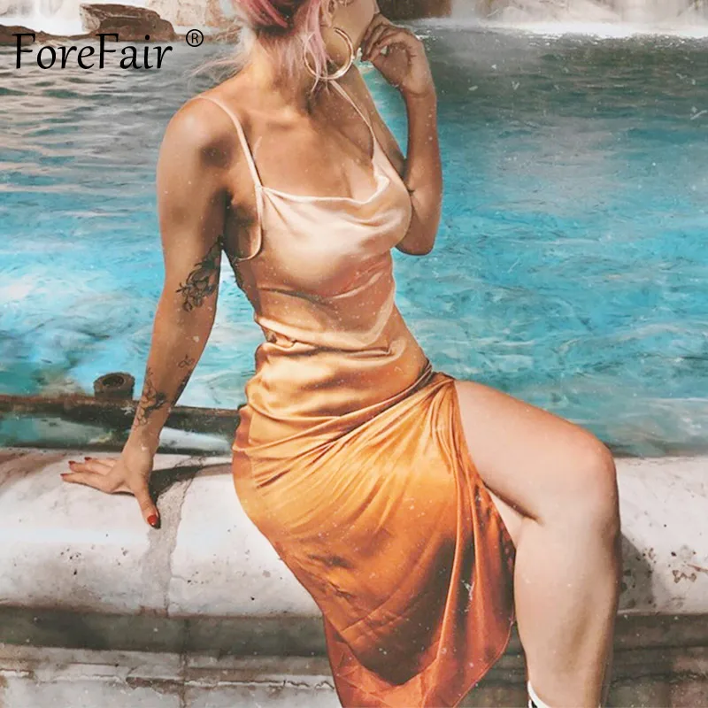 Женское Атласное Платье До Колена Forefair оранжевое платье средней длины с разрезом