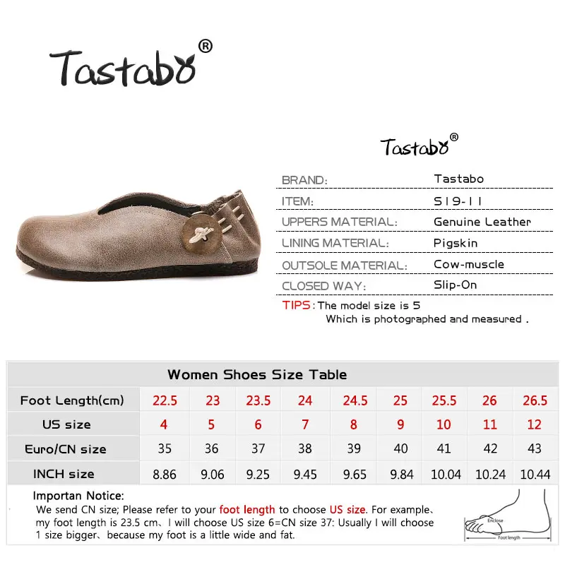 Tastabo/кожаные туфли с мягкой подошвой Удобная женская обувь Простая закрытым