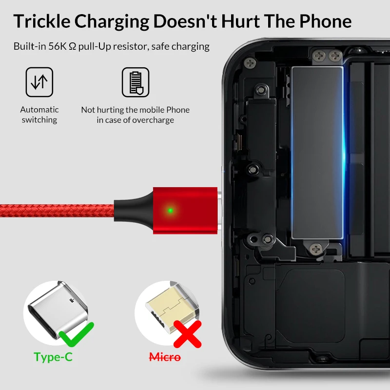 TOPK AM44 USB C Магнитный кабель с нейлоновой оплеткой type зарядный для samsung Galaxy Note 9 S9 Plus