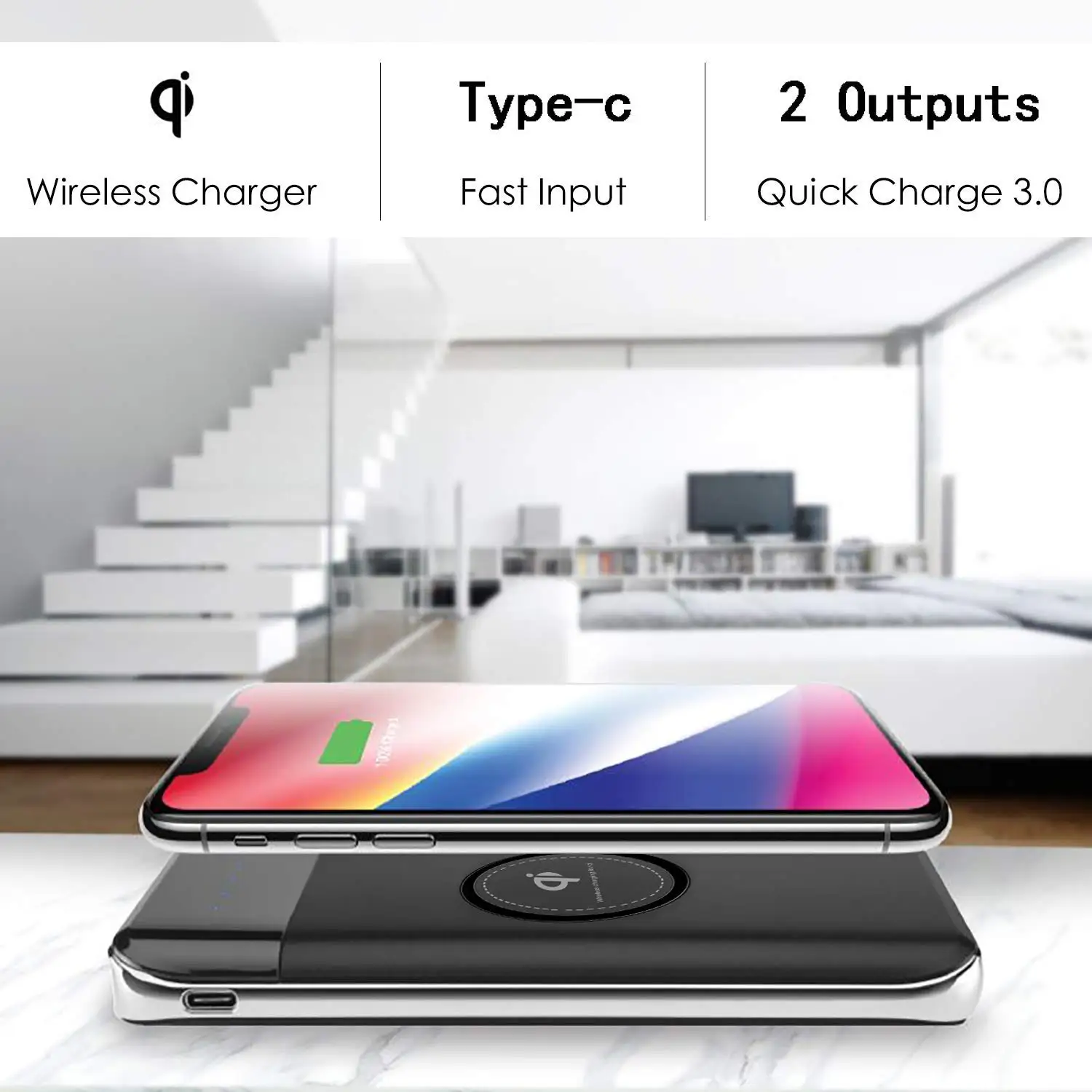 А. С ЖК дисплеем 10000 мАч QI Беспроводное зарядное устройство 2A Dual USB power Bank для iPhone X XS