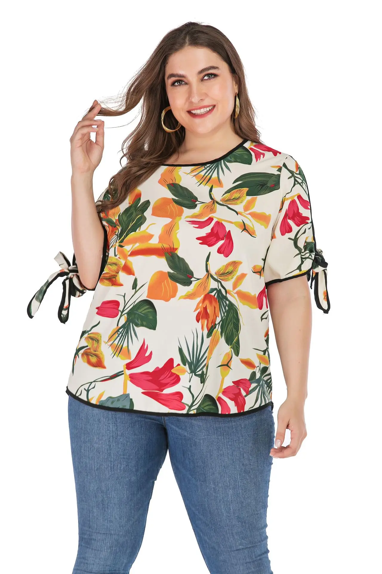 

Casual Women Hot Wear Summer 2019 Short Sleeve Printed Top Plus Size Bohemian XL XXL XXXL 4XL