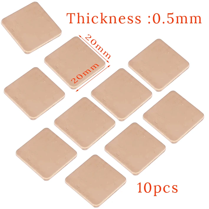 10pcs Copper Thermal Pad 20x20mm thickness 0.5mm Heatsink Shim For Laptop PC GPU VAG PAD | Компьютеры и офис