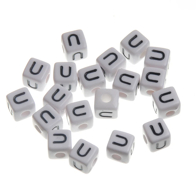 

DIY White Acrylic English "U" Letter Beads 10mm 100Pcs Square-shape Cube Spacer Beads For Jewelry Making