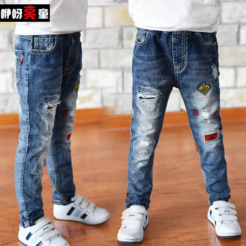 Ear jeans Весенние джинсы для мальчиков и девочек Новинка года, Детские хлопковые брюки в Корейском стиле детская одежда для больших детей - Цвет: Ear jeans