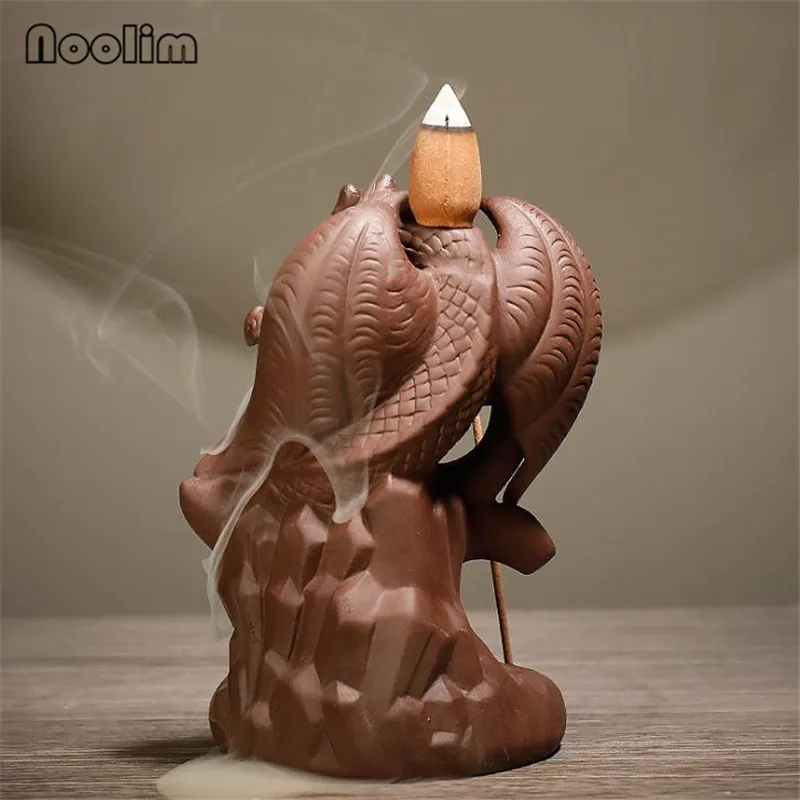 Курильница для благовоний Дракон Птерозавр из фиолетовой глины с обратным