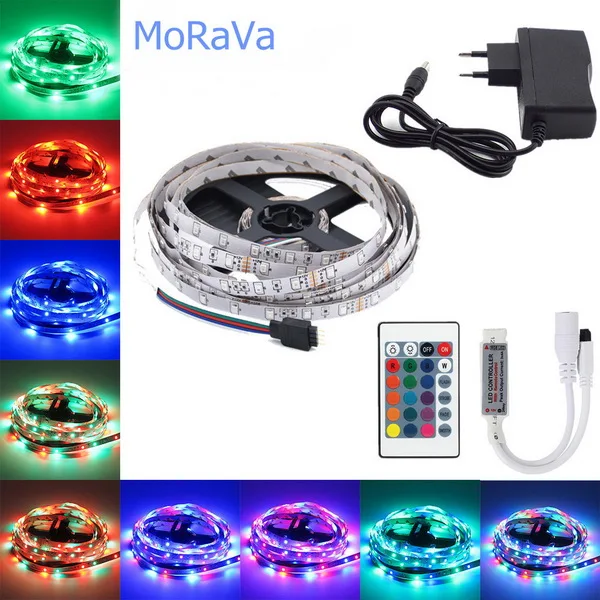 5 м 10 м 15 м Светодиодная лента 12 в 60 светодиодный s/m RGB световой шнур SMD 2835 гибкая светодиодная лампа многоцветный светодиодный шнур+ светодиодный контроллер+ адаптер - Испускаемый цвет: 5m 24key Kit
