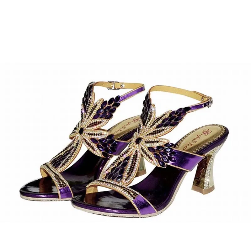 Новинка 2016 года модные босоножки на высоком толстом каблуке с кристаллами