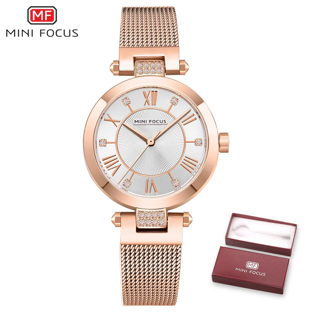 BOX PINK Мини фокус кварцевые женские часы синий ультра тонкий сетчатый ремешок часы Кристалл римская цифра минималистский платье женские наручные часы - Цвет: BOX PINK