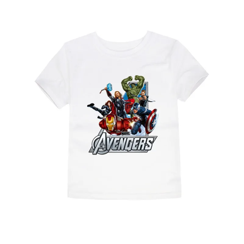 Белый Футболка Marvel для мальчиков летние футболки, одежда для мальчиков футболка для мальчиков с принтом «мстители» одежда с короткими рукавами с героями мультфильмов для маленьких детей возрастом от 2 до 14 лет - Цвет: Белый